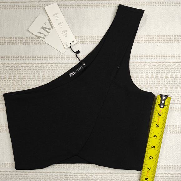 ZARA One Shoulder Black Crop Top Size M NWT - Picture 4 of 7